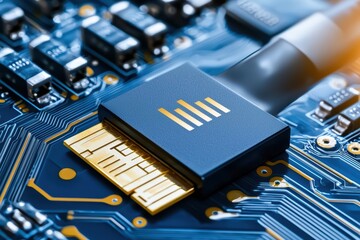 Poster - Modern Circuit Board with Gold Connector and Electronic Components