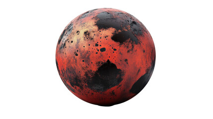 textured red and black planet surrounded by cosmic space with transparent background