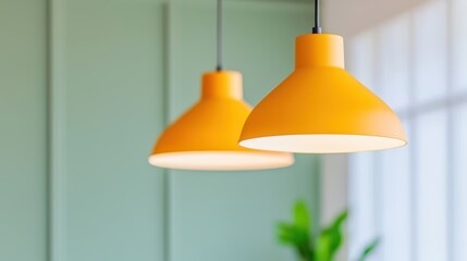 Poster - Bright Yellow Pendant Lights in Modern Interior Setting