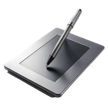 Digital pen in holder for graphics tablet on transparent background