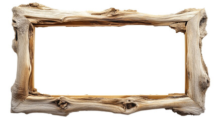 Poster - Rustic driftwood picture frame crafted from aged wood, showcasing natural textures and unique grain patterns with transparent background