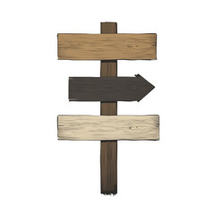 Aufkleber - Wooden direction sign with three blank planks ready for individual text on an isolated transparent field