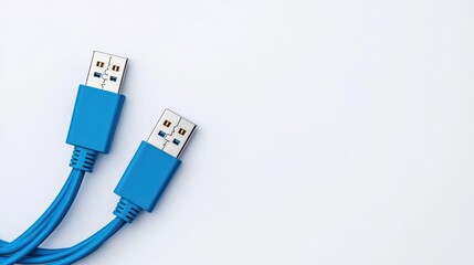 Poster - Two Blue USB Cables on a Light Background for Technology Use