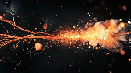 Poster - Bright orange neural network with glowing axons spreading across deep black backdrop