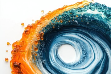Poster - Abstract swirling artwork with orange and teal colors, featuring air bubbles and a central white void.