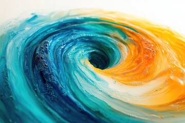 Aufkleber - Swirling vibrant blue and orange hues create a mesmerizing vortex, a captivating abstract painting of fluid motion.