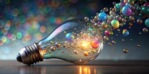 Wall Mural - Illuminated Orb A Symphony of Colorful Spheres Emanating from a Glowing Glass Vessel