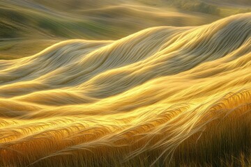Leinwandbilder - Golden wheat field gently swaying in the wind, creating a mesmerizing wave-like pattern.