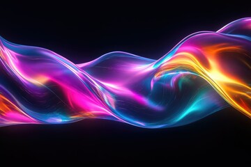 Aufkleber - Abstract vibrant neon wave flowing in dark background, colorful digital art.