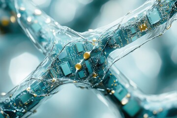 Leinwandbilder - Circuit board encased in translucent material, resembling a futuristic neural network or bio-integrated technology.