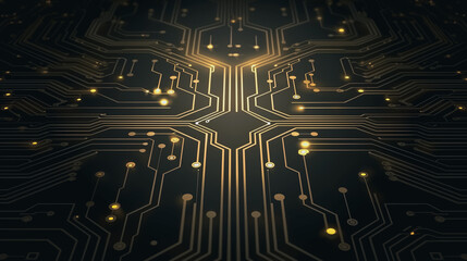 Poster - circuit board with golden tracks: a mesmerizing close-up of a complex circuit board featuring intric