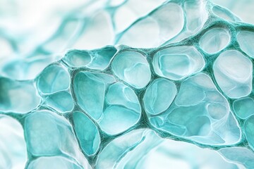 Poster - Abstract image of a turquoise, interconnected, porous network resembling a cellular structure or spongy material.