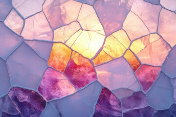 Poster - Irregular ice mosaic reflecting sunset hues; vibrant purples, oranges, and yellows create a stunning abstract.