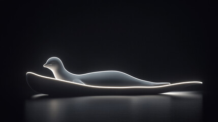 Aufkleber - Glowing seal sculpture rests on a sleek, dark surface.