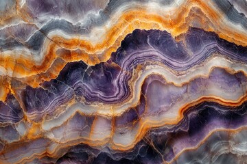 Aufkleber - Stunning close-up of a banded amethyst geode showcasing its vibrant purple, orange, and white layers.