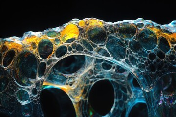 Fototapete - Intricate network of iridescent soap bubbles, a mesmerizing abstract close-up.