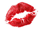 Red lipstick kiss imprint on white background, isolated on transparent cutout background