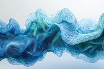 Poster - Abstract blue and green wave-like mesh structure, digital art, flowing, elegant.