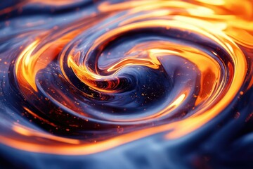 Aufkleber - Abstract swirling liquid, fiery orange and deep blue hues, creating a mesmerizing vortex effect.