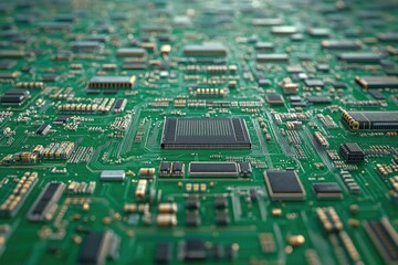 Leinwandbilder - Close-up view of a complex computer circuit board with a central processor.
