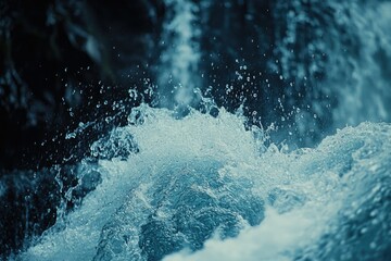 Aufkleber - Close-up of a powerful waterfall, water splashing and droplets in the air.