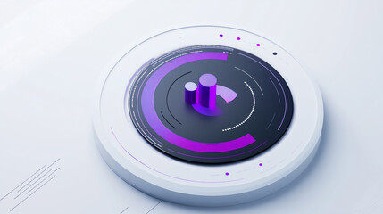 Leinwandbilder - Abstract 3D data visualization; purple and white circular graphic with progress bar and columns.