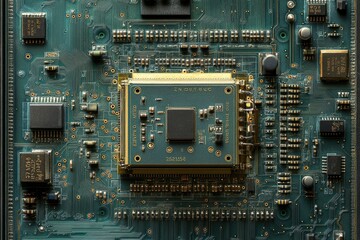 Leinwandbilder - Close-up of a circuit board showcasing a central processing unit (CPU) and various integrated circuits.