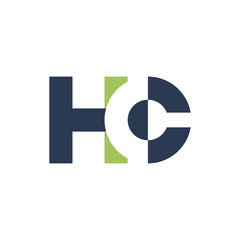 Poster - this is a flat logo design of an initial letter HC in green and blue that looks good on a white background