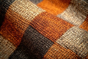 Poster - Close-up of a textured fabric with a checkered pattern in earthy tones.