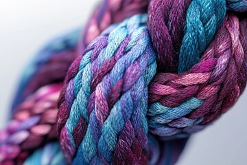 Poster - Close-up of intricately woven purple, blue, and pink threads forming a textured rope.