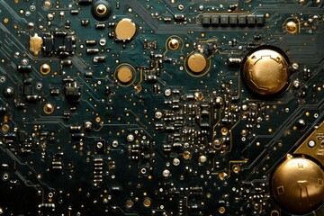Leinwandbilder - Close-up of a circuit board showcasing intricate electronic components and pathways.