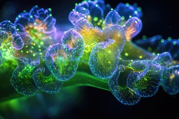 Aufkleber - Vibrant, bioluminescent underwater organism with intricate, glowing structures.