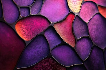 Fototapete - Abstract art featuring a mosaic of purple and red hues, separated by dark grout lines, creating a textured, jewel-toned effect.