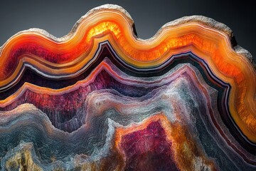 Aufkleber - A mesmerizing close-up of a vibrant agate geode, showcasing its intricate layers and rich colors.