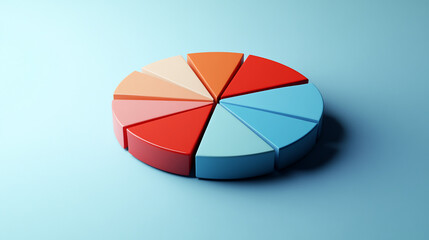 Leinwandbilder - 3D rendering of a colorful pie chart on a blue background.