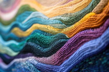 Aufkleber - A vibrant textile artwork showcasing a wave-like pattern in a spectrum of colors.