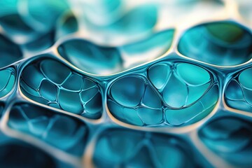 Poster - Abstract image of interconnected, vibrant teal cells, resembling a microscopic view of organic structures.