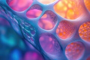 Poster - Abstract image depicting a vibrant, porous, interconnected network resembling a biological structure or futuristic material.