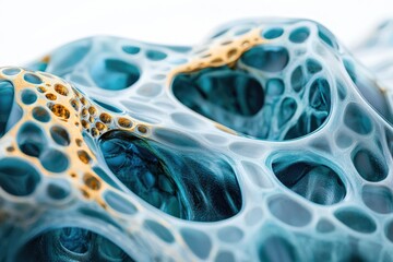 Poster - Abstract 3D render of a turquoise and gold organic structure resembling a porous network.