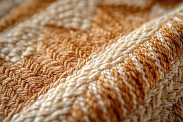 Aufkleber - Close-up of beige and brown knitted fabric with a textured chevron pattern.