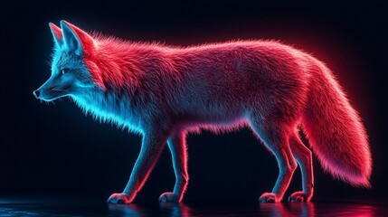 Aufkleber - Neon-lit arctic fox in profile view against a black background.