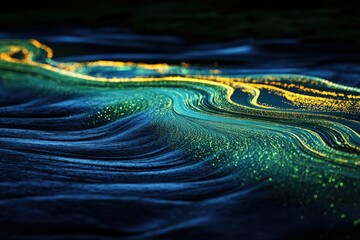 Aufkleber - Abstract image of swirling, glittering teal and gold waves, resembling a cosmic or underwater scene.
