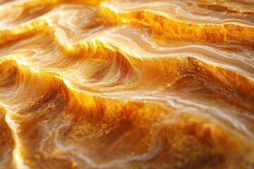 Poster - Abstract art depicting flowing, golden waves with white highlights, resembling molten metal or sand dunes.