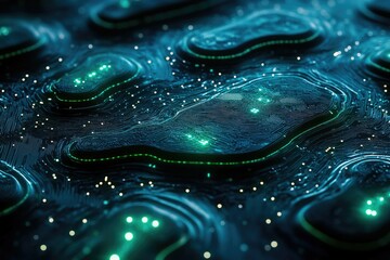 Leinwandbilder - Abstract digital landscape with glowing circuit board texture, depicting futuristic technology.