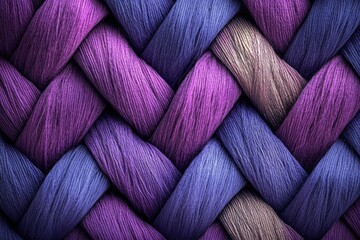 Aufkleber - A close-up shot of interwoven purple and blue yarn, creating a textured braid pattern.