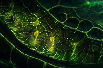 Aufkleber - Microscopic view of a leaf's intricate vein structure, showcasing cellular detail and texture.