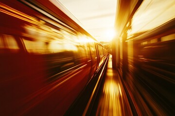 Leinwandbilder - Motion blur of a train at sunset, depicting speed and travel.