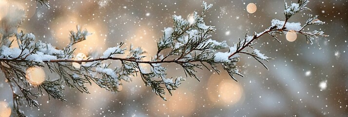 Poster - Snow-covered branch with bokeh background.