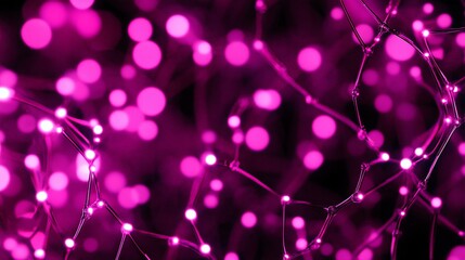 Poster - Abstract pink network glowing lines and bokeh lights.