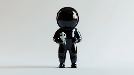 Poster - Black astronaut holding small white figure against white background.